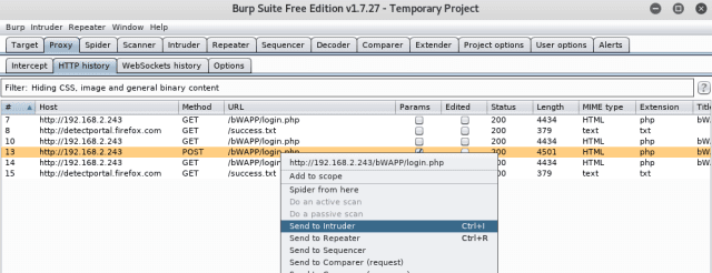 Attaque par dictionnaire à l'aide de l'outil Burp Suite